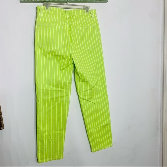Victor Glemaud Lime Green White Pinstripe Jeans straight skinny size 8 women’s - Picture 6 of 9